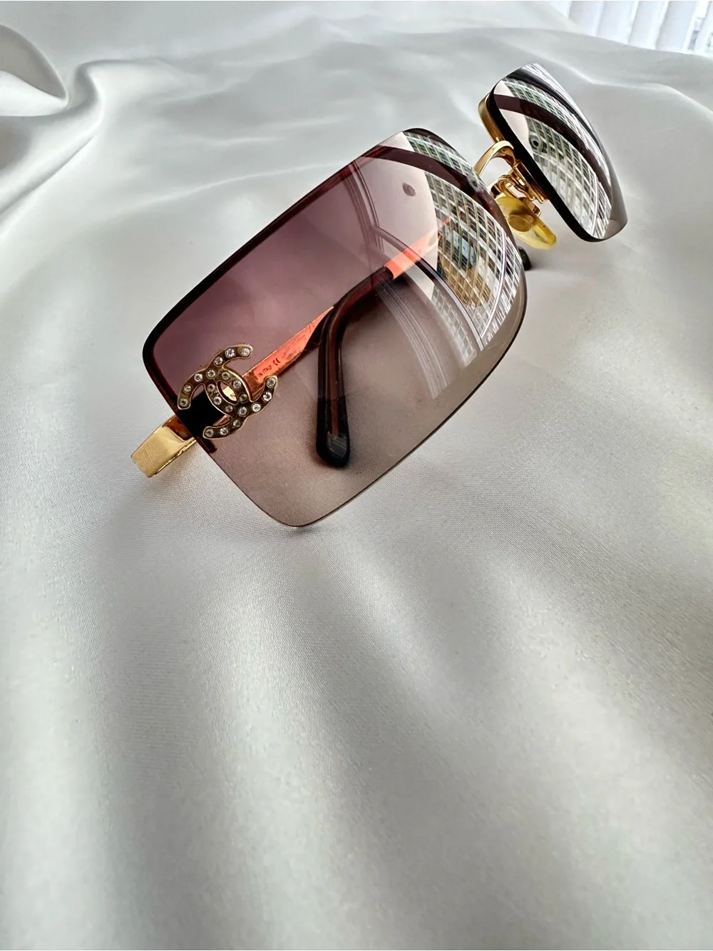 Chanel Vintage Burgundy Rimless Swarovski cc’s Sunglasses